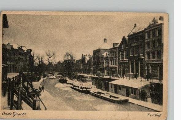 Utrecht 3 kaarten waarbij bevroren Oude Gracht+Postkantoor, Verzamelen, Ophalen of Verzenden, 1940 tot 1960, Ongelopen, Utrecht