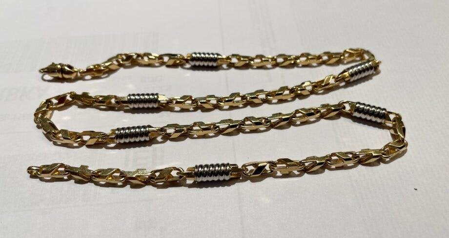 Gouden Ketting Monte Carlo Schakel Bicolor Draaislot 14 KRT, Ophalen of Verzenden, Zo goed als nieuw, Info@kleenedelmetalen.nl