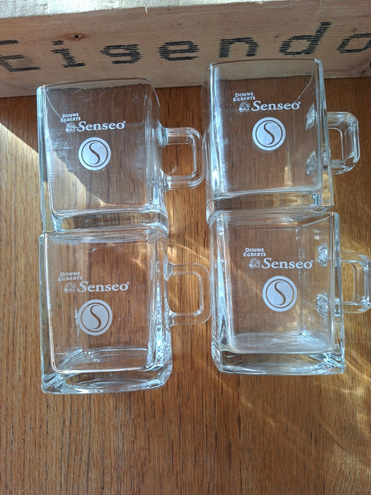 4 vierkante Senseo glazen kopjes, Huis en Inrichting, Ophalen of Verzenden, Gebruikt