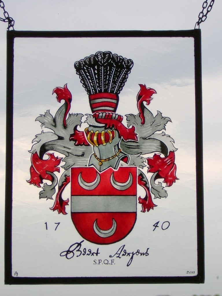 Familiewapen heraldiek geneologie glas in lood raam, Meerkleurig, Overige materialen, Overige stijlen, Nieuw
