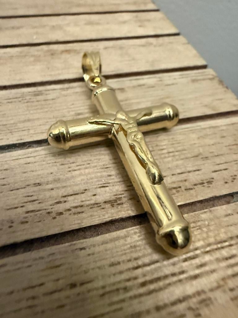Prachtige 14 karaats gouden kruis met jezus hanger, Sieraden, Tassen en Uiterlijk, Kettinghangers, Ophalen of Verzenden, Nieuw