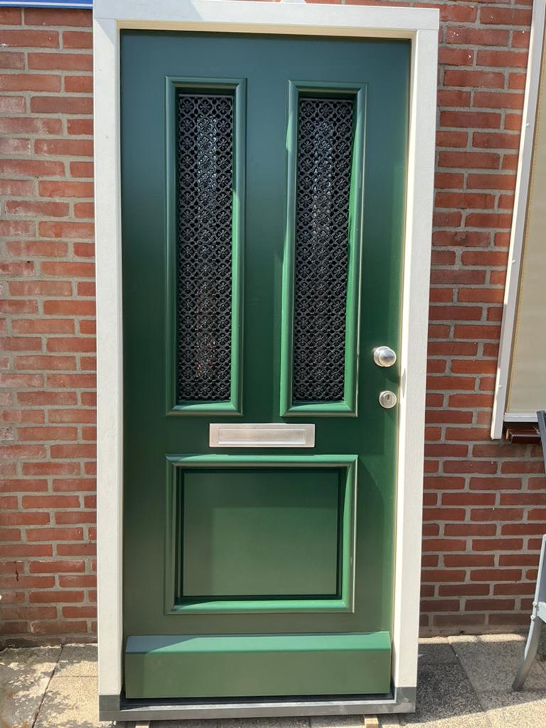 Voordeur in hardhout kozijn., Ophalen, 200 tot 215 cm, Glas, Buitendeur