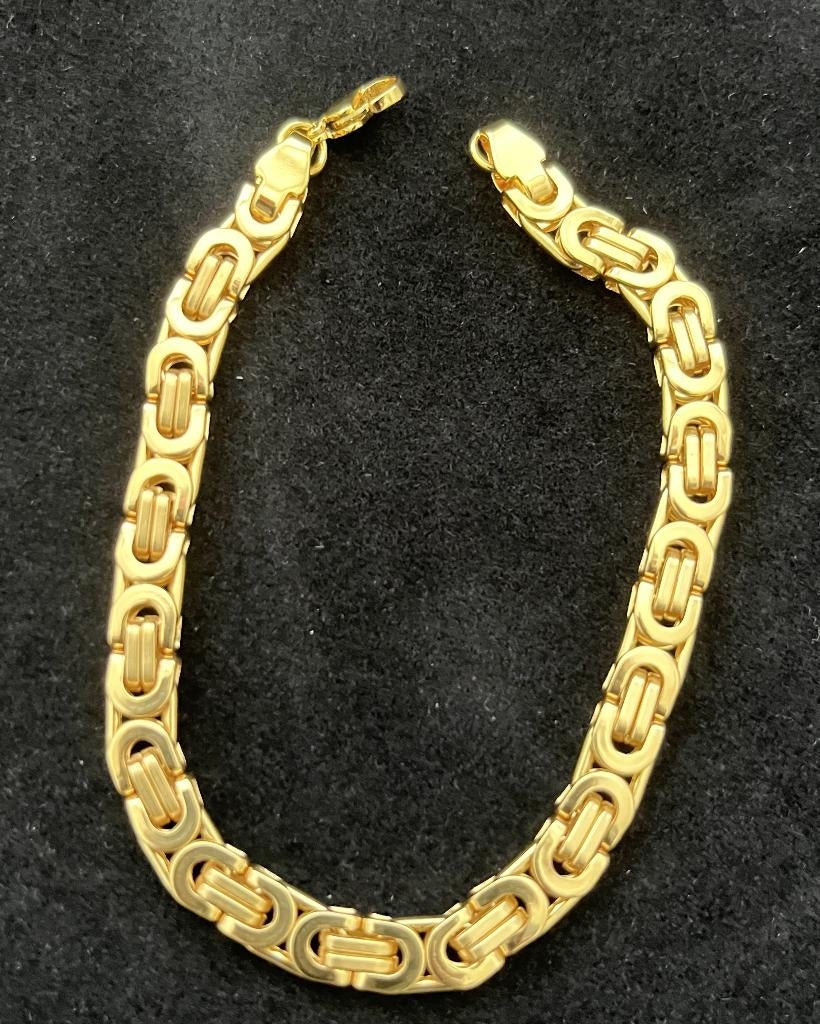 Armband platte Koningsschakel Goud verguld 22 CM -NIEUW-, Ophalen of Verzenden, Nieuw, Goud, Overige materialen
