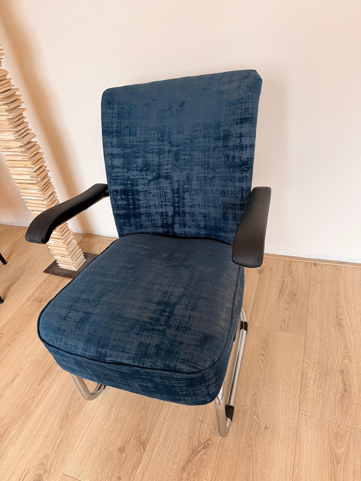 Mooie buizenframe fauteuil, Gebruikt, Blauw, Ophalen of Verzenden, Eén