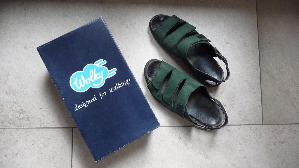 Wolky Nubuck - 42, Wolky, Zo goed als nieuw, Groen, Sandalen of Muiltjes