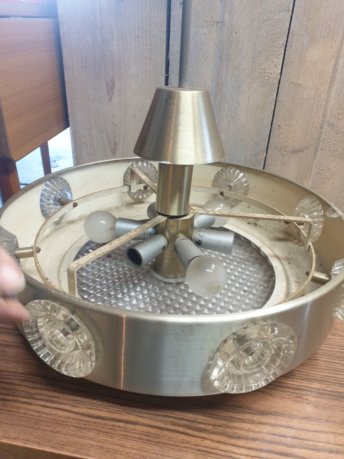 vintage lamp UFO space age lakro 1970, Ophalen of Verzenden, Gebruikt, Glas, E27 (groot)