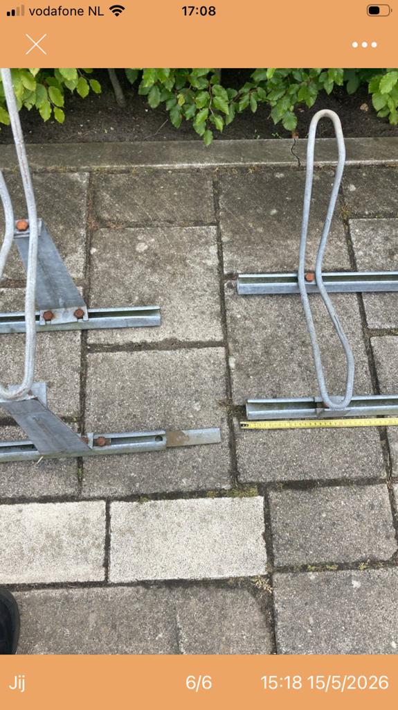2 ijzeren fietsenrekken - 6 fietsen per rek, 3 meter lang, Ophalen, Gebruikt