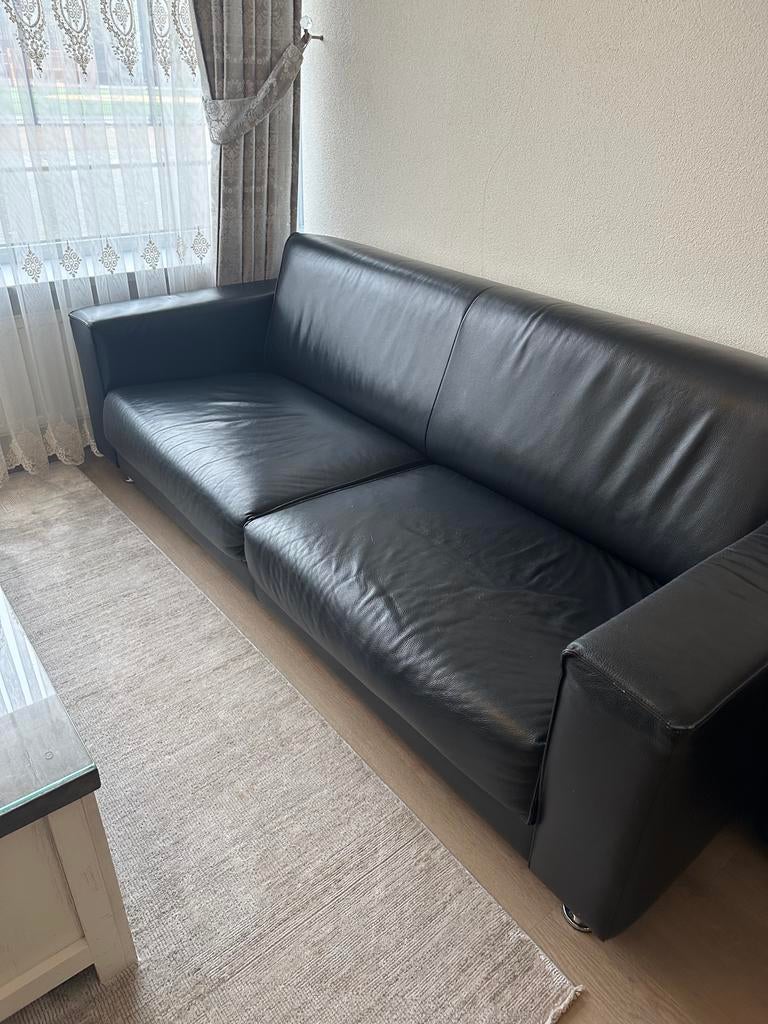 Lederen 3-zits bankstel, Ophalen, Gebruikt, Driepersoons, Rechte bank
