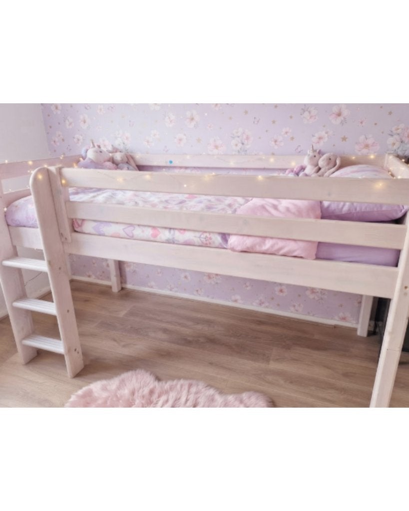 Flexa halfhoogslaper whitewash met glijbaan, Ophalen, 85 tot 100 cm, Gebruikt, Hoogslaper of Stapelbed