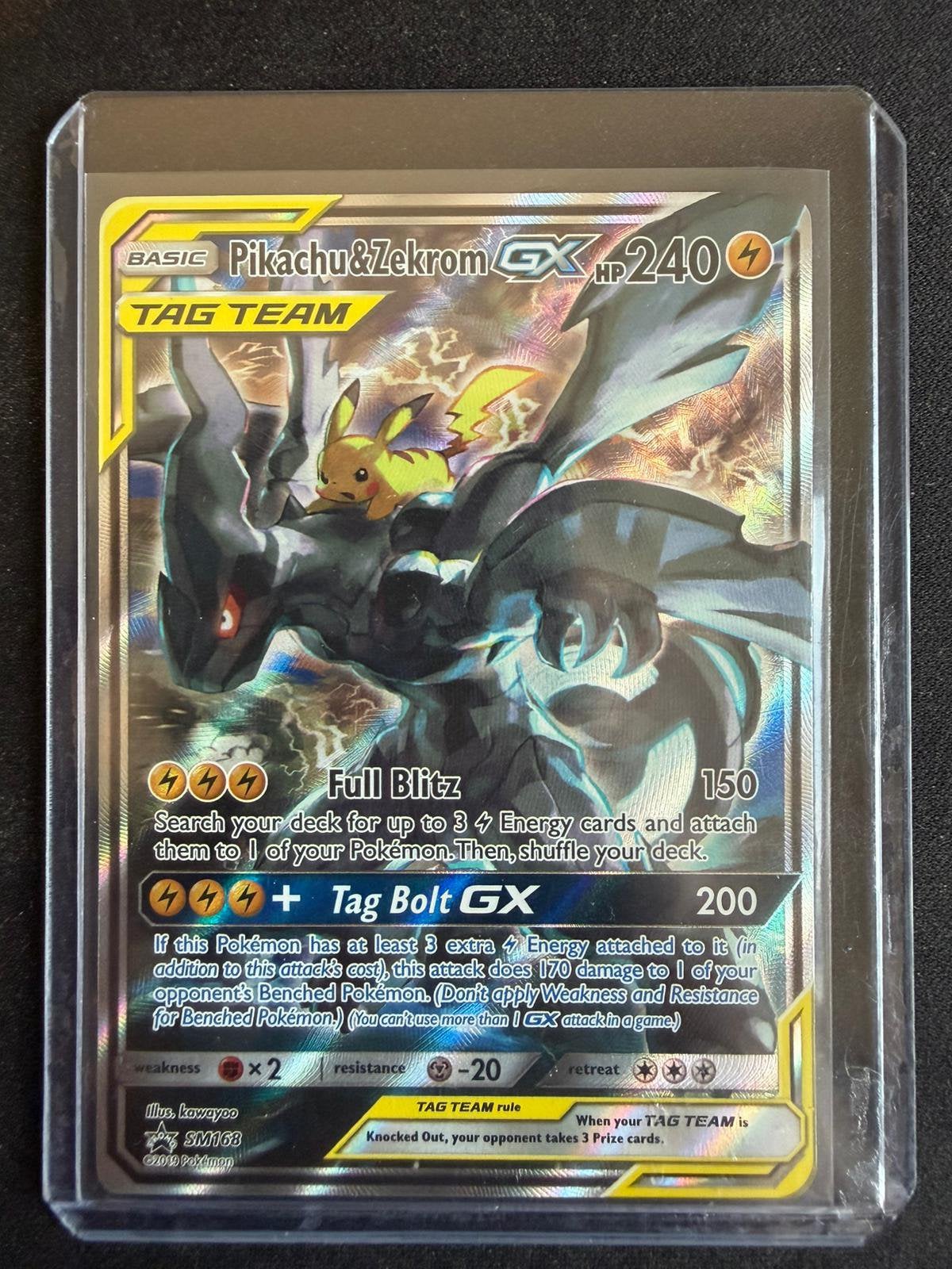 Pikachu & Zekrom GX (SM168 Black Star Promo), Ophalen of Verzenden, Zo goed als nieuw