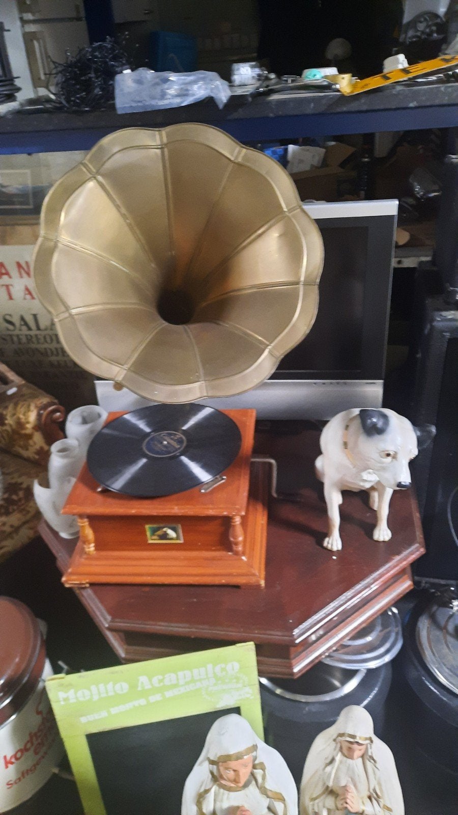 Decoratieve Grammofoon met Hoorn en Hondje, Ophalen of Verzenden, Gebruikt, Platenspeler, Overige merken