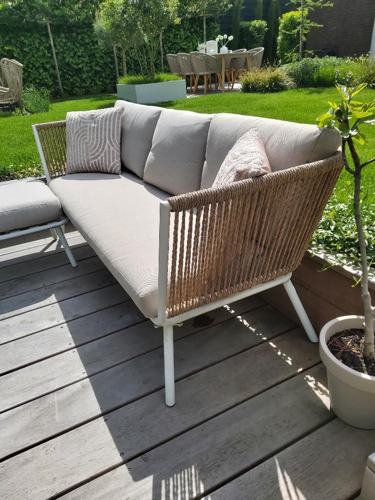 Intratuin 3-zits loungebank Iris chaise longue naturel, Ophalen, Zo goed als nieuw, Bank, Loungeset