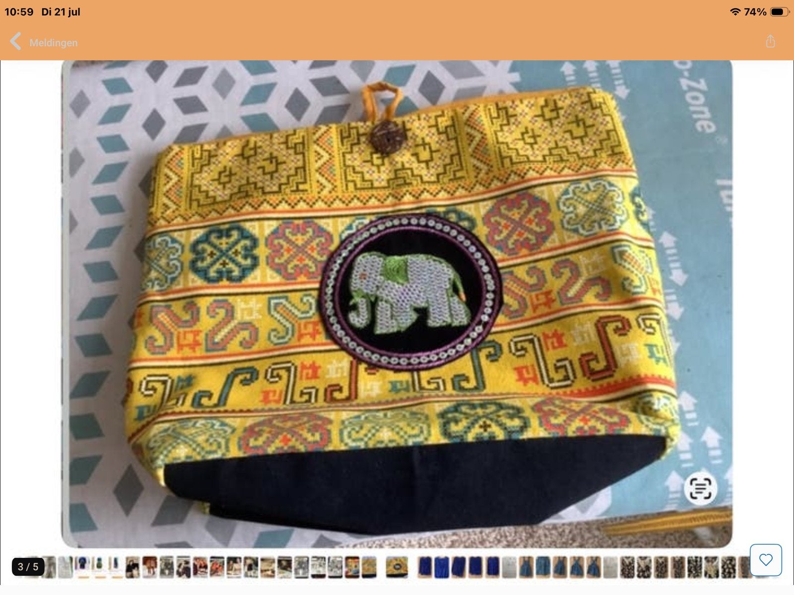 Gele handtas met olifant borduursel, Verzenden, Gebruikt, Geel, Handtas