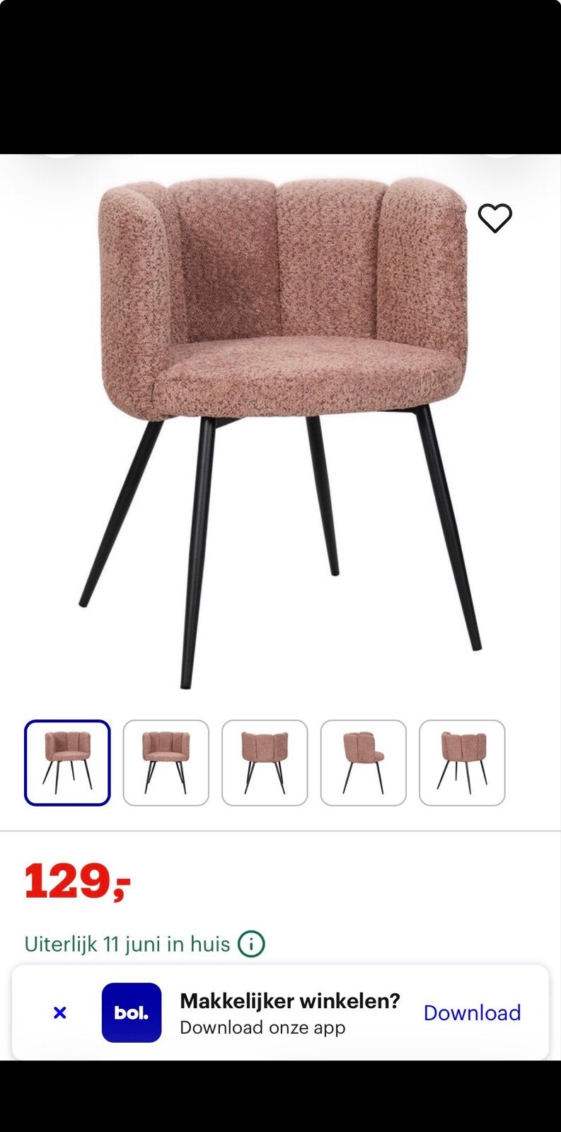 Roze/oudroze kuipstoel met zwarte poten, Huis en Inrichting, Stoelen, Ophalen, Overige kleuren, Zo goed als nieuw, Eén