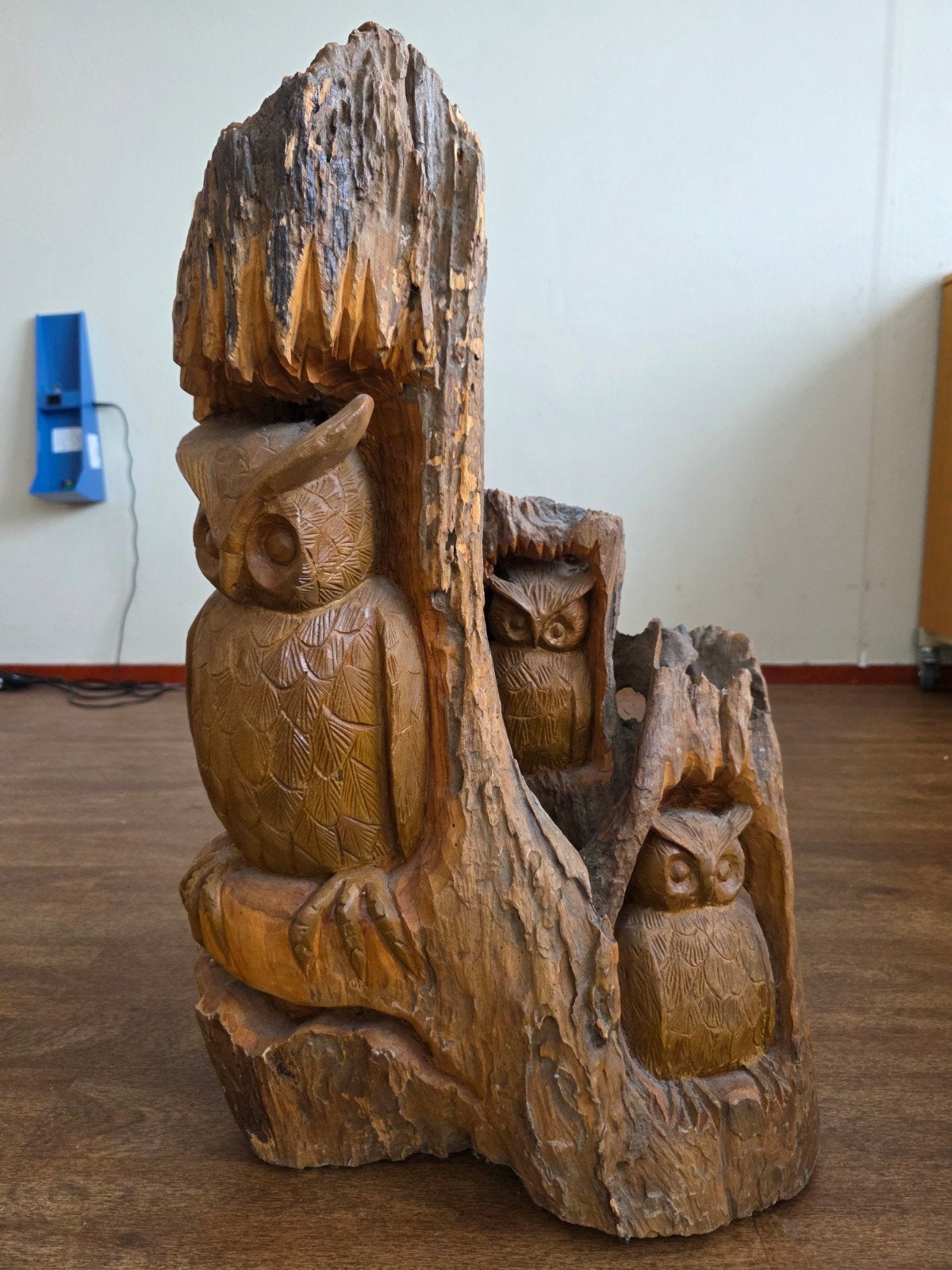 Massief houten uilen beeld houtsnijwerk - 70x40 cm, Ophalen, Houtsnijwerk, 50 - 100 cm, Handgemaakt