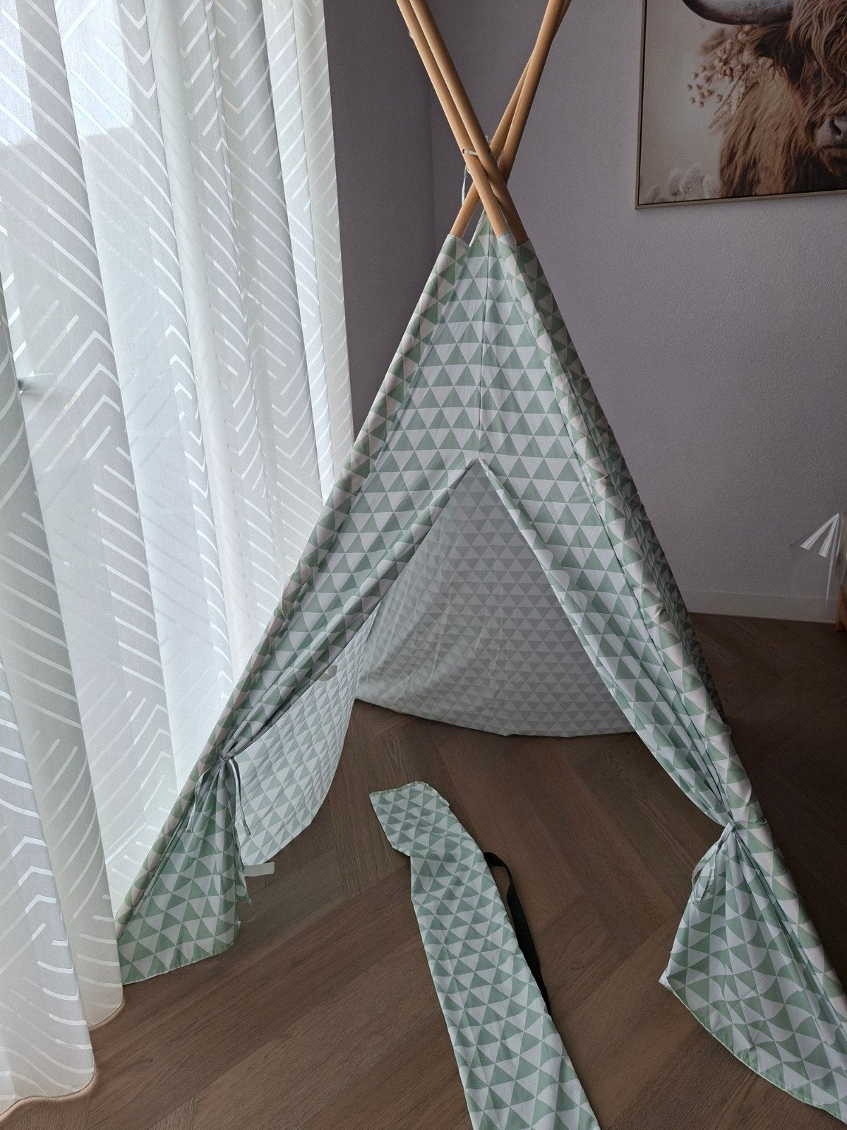 Kinder speeltent/tipi tent,  kleuren wit/mintgroen, Ophalen, Zo goed als nieuw, Overige materialen