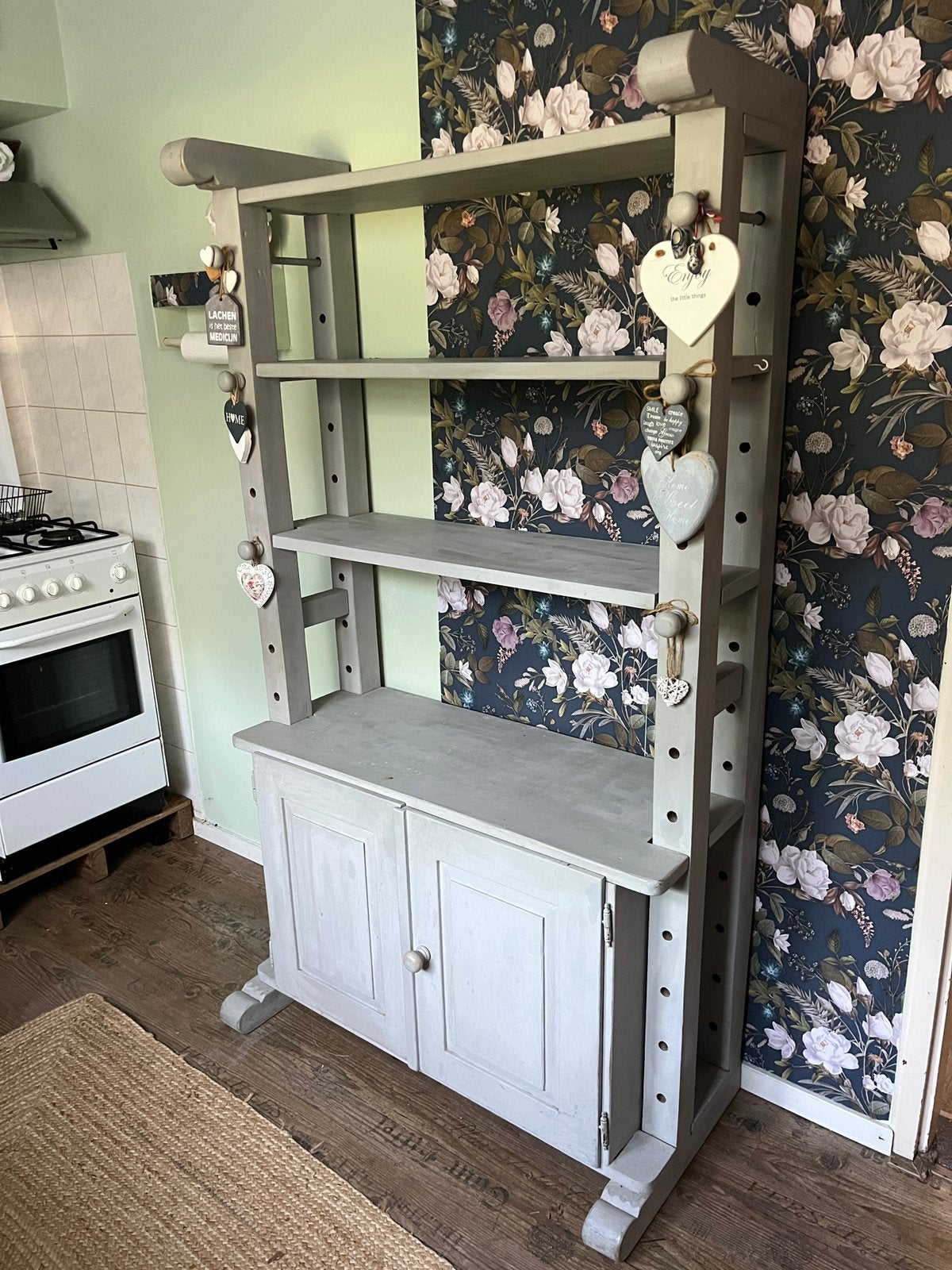 Brocante keukenkast / etagere / wandrek grijs, Ophalen, 50 tot 100 cm, Zo goed als nieuw, Minder dan 100 cm