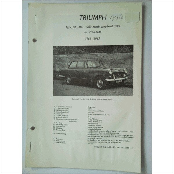 Triumph Herald Vraagbaak losbladig 1961-1963 #1 Nederlands, Ophalen of Verzenden, Gelezen, Overige merken
