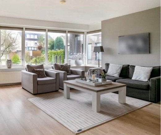 Moderne Hoekbank en Fauteuils Set - Grijs/bruin Stof, Huis en Inrichting, Banken | Bankstellen, Ophalen, 250 tot 300 cm, Gebruikt
