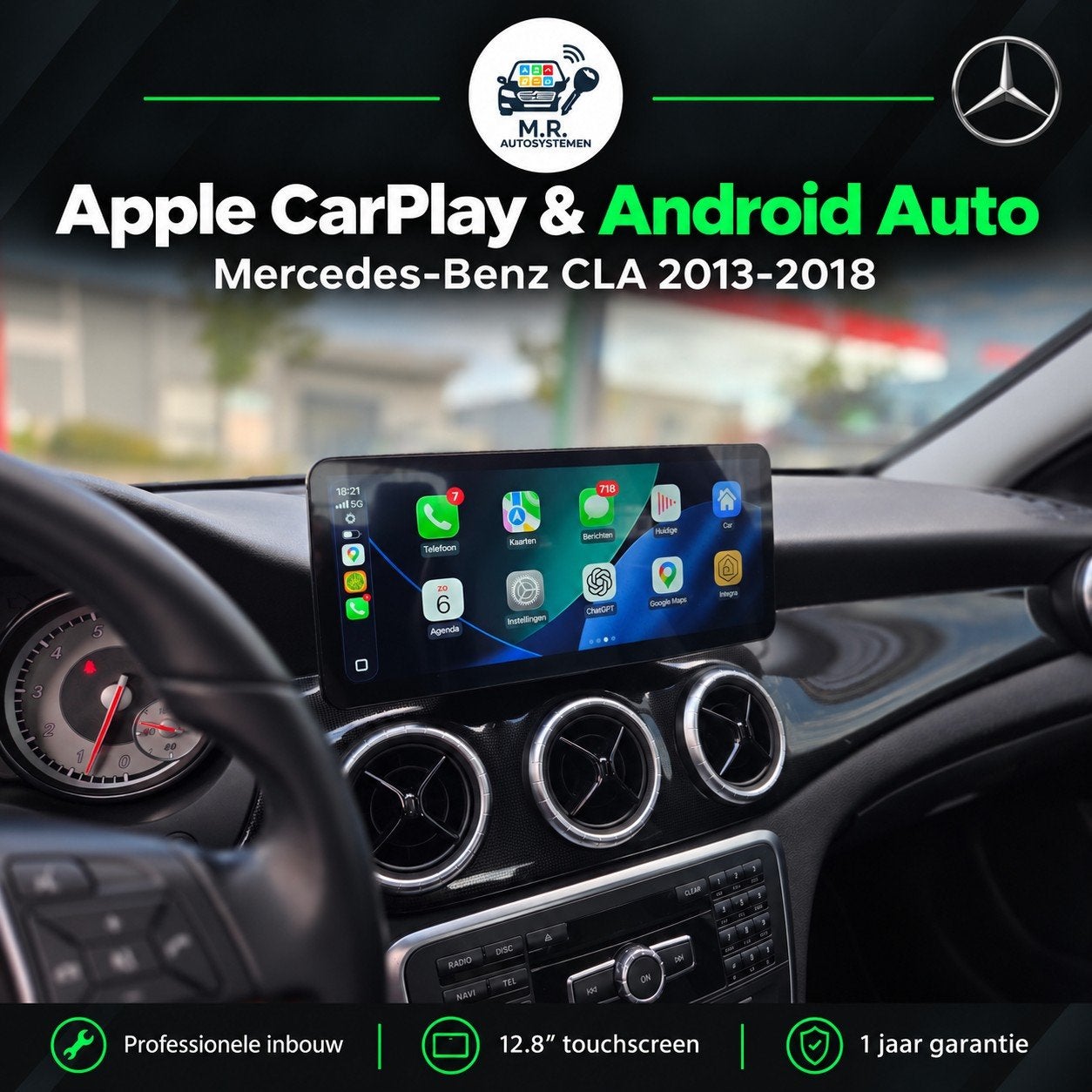 Mercedes CLA 2013-2018 12.8" CarPlay Android Auto + Inbouw, Ophalen of Verzenden, M.R. Auto Systemen, Onbekend, Onbekend