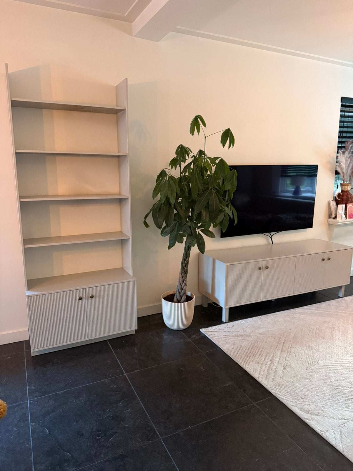 WOOOD Madu wandkast + tv-meubel | Wolkengrijs | Complete set, Ophalen, Zo goed als nieuw, Minder dan 150 cm, Minder dan 100 cm