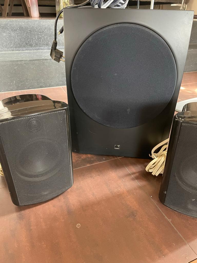 Luidsprekerset met subwoofer en standaarden, Audio, Tv en Foto, Luidsprekers, Gebruikt, Complete surroundset, 120 watt of meer