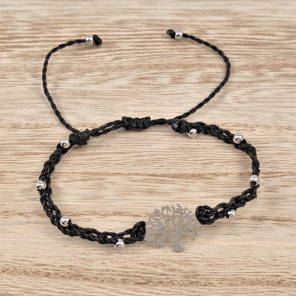 Handgemaakt Zwarte Macramé Armband - RVS Levensboom, Staal, Birgitta-Gracht 33, 6465 EL Kerkrade, Nederland, Verzenden, Nieuw