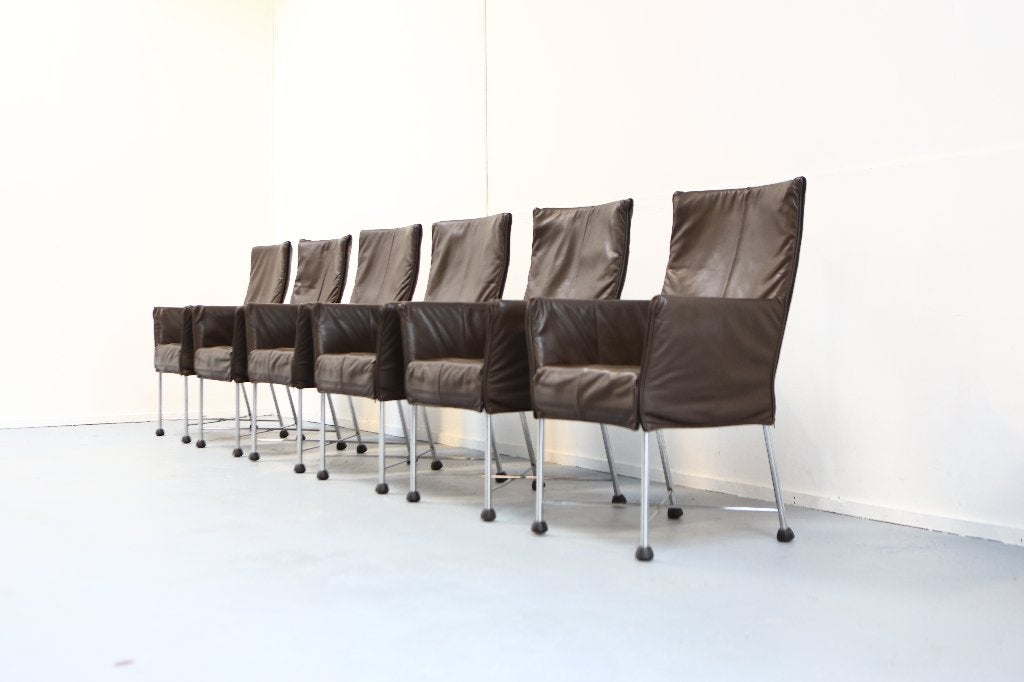 Montis Chaplin eetkamerstoelen 6 stuks, Ophalen, Bruin, Zo goed als nieuw, Modern