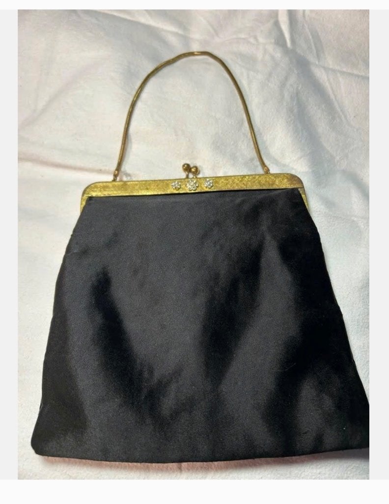 Zwarte vintage avondtasje, goudkleurig, 19 x 18 cm, Gebruikt, Zwart, Ophalen of Verzenden, X