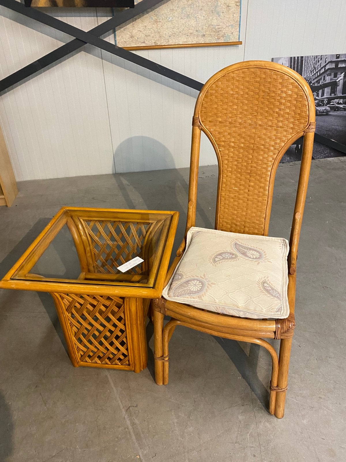 rotan tafeltje en stoel, Ophalen, Gebruikt, Vierkant, 45 tot 60 cm