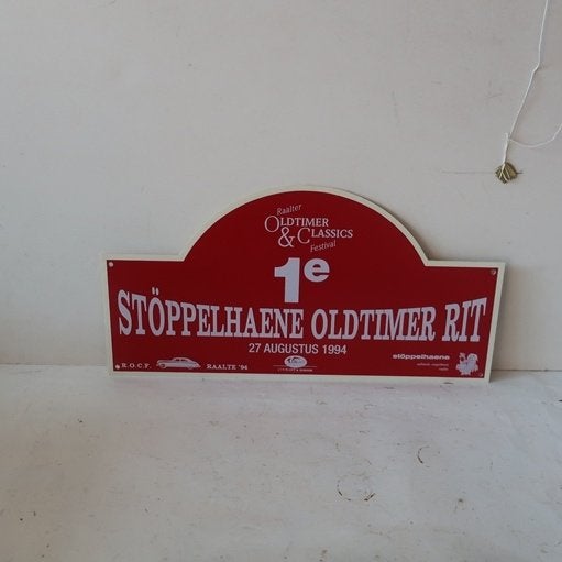 Rallyschild rally bordje kunststof 1e Stoppelhaene 1994, Ophalen of Verzenden, Gebruikt, Auto's