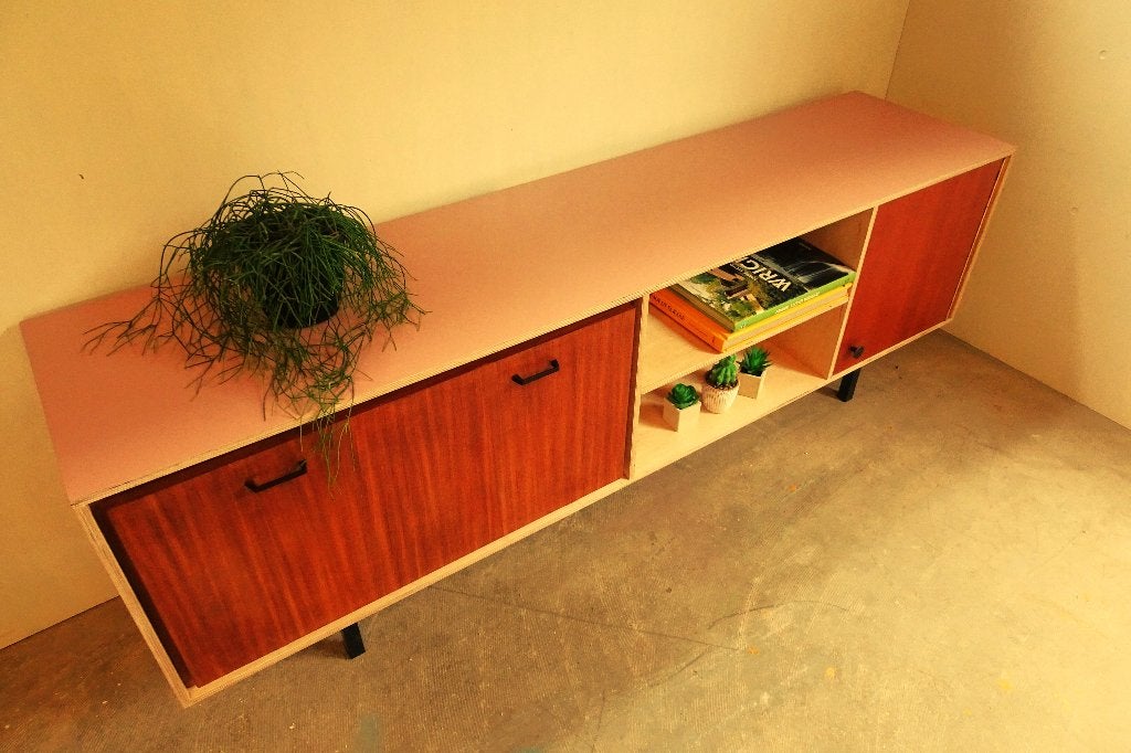 Industriëel design, vintage dressoir, TV-meubel, LP-meubel, 150 tot 200 cm, Nieuw, Ophalen of Verzenden, Overige houtsoorten