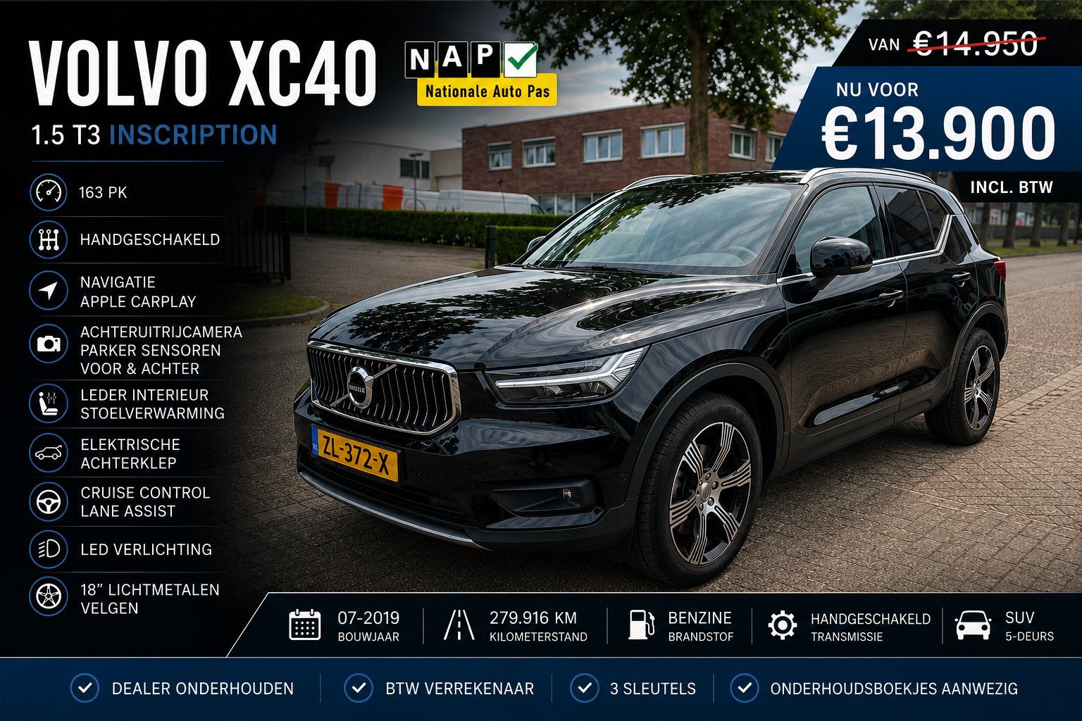 Volvo XC40 T3 2019 - NL NAP- INSCRIPTION - LUXE UITVOERING, Auto's, Volvo, Voorwielaandrijving, 2650 kg, Handgeschakeld, Particulier