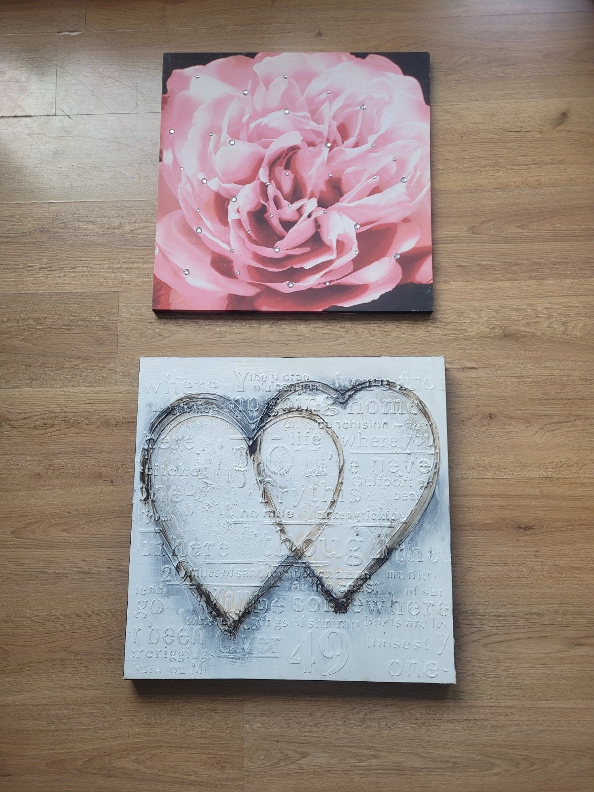 Twee wanddecoraties: harten en roos (58x58cm, 55x55cm), Ophalen, 50 – 75, Gebruikt, Overige typen