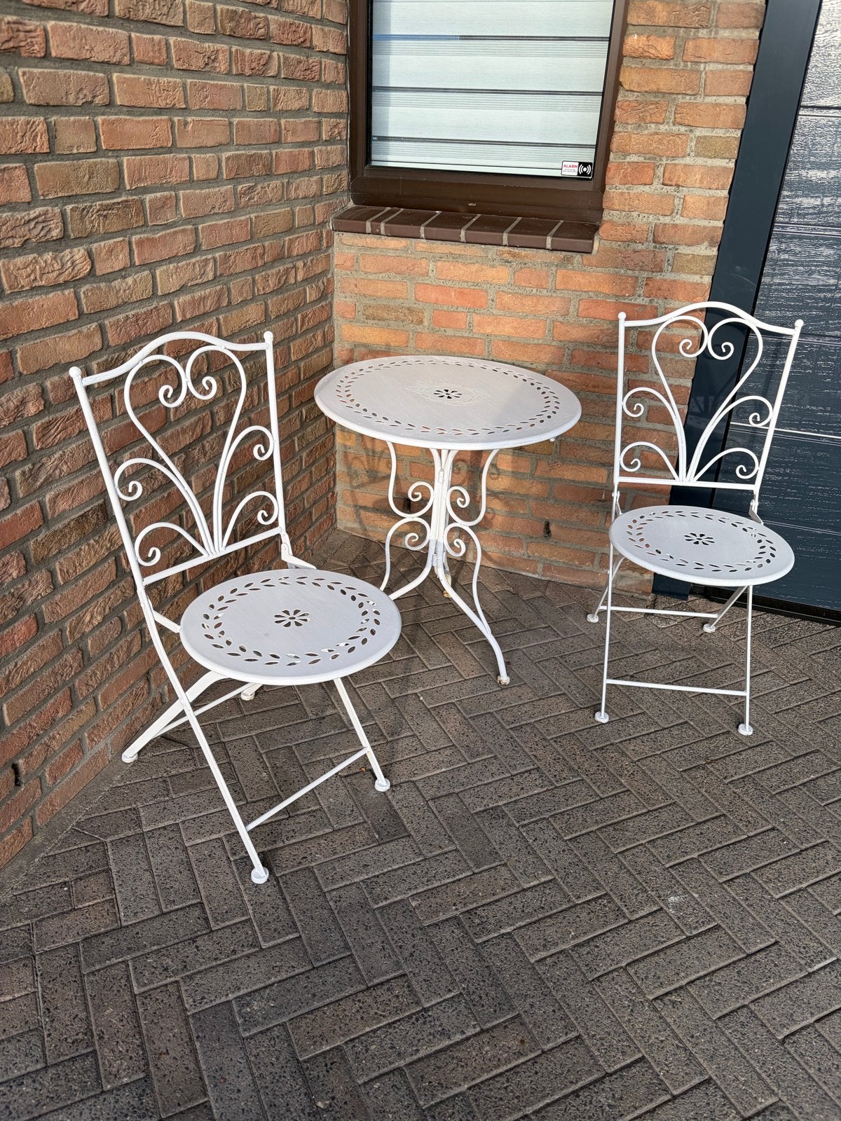 Bistro tuinset wit metaal - 2 stoelen en tafel, 2 zitplaatsen, Overige materialen, Gebruikt, Eettafel