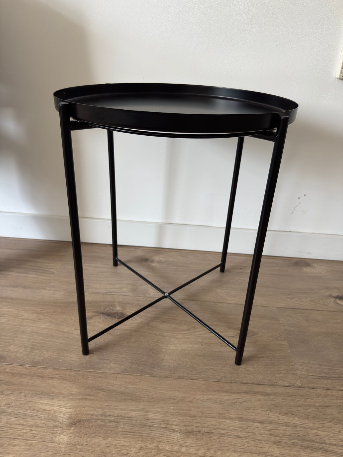 Zwarte bijzettafel met afneembaar blad - Gebruikt, Minder dan 55 cm, Gebruikt, Metaal of Aluminium, Rond