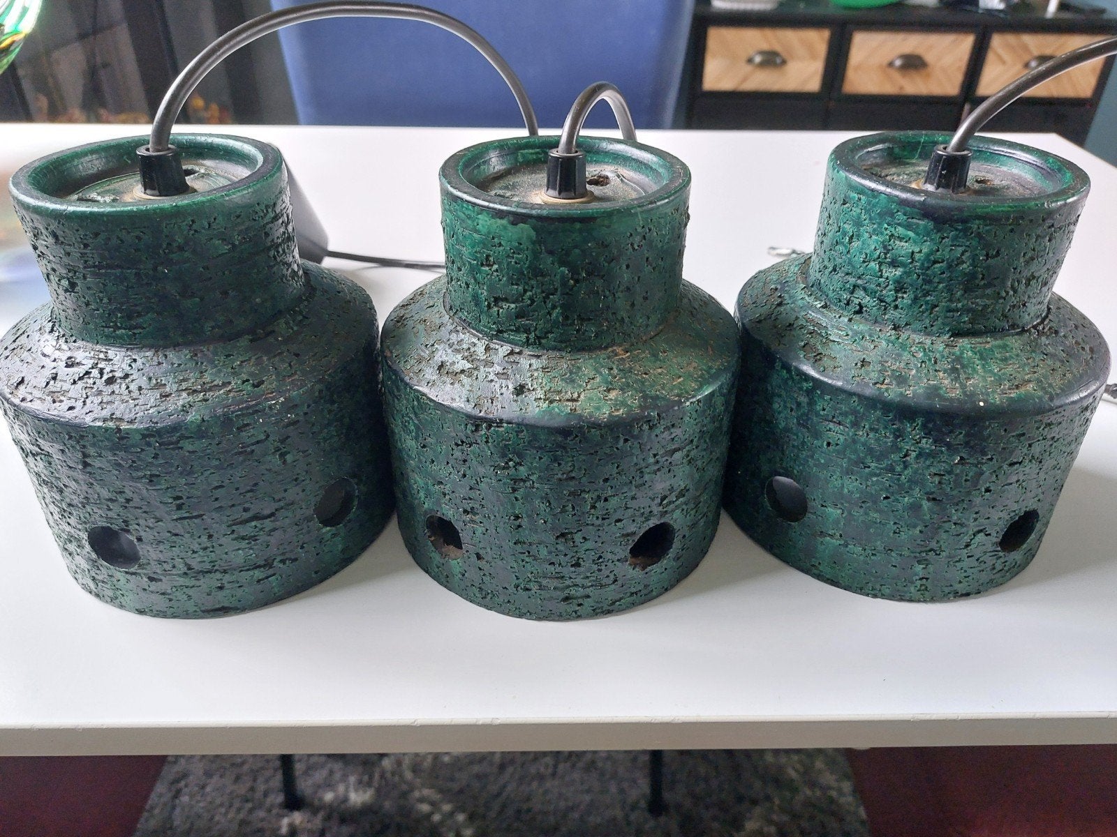 Set van 3 vintage groene westgemany hanglampen, Antiek en Kunst, Ophalen of Verzenden