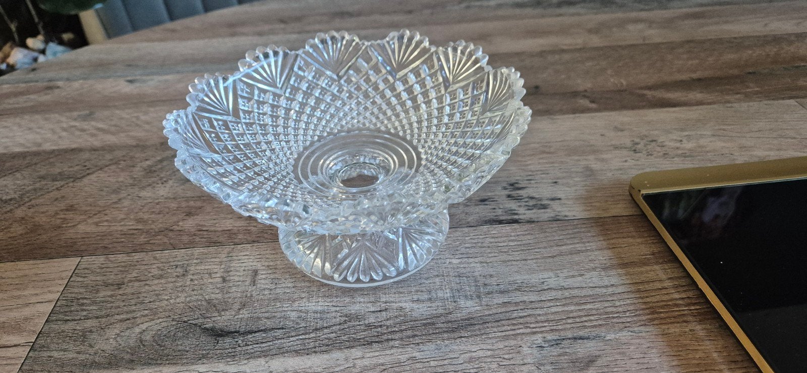 Vintage Val Saint Lambert kristallen schaal op voet – België, Ophalen of Verzenden