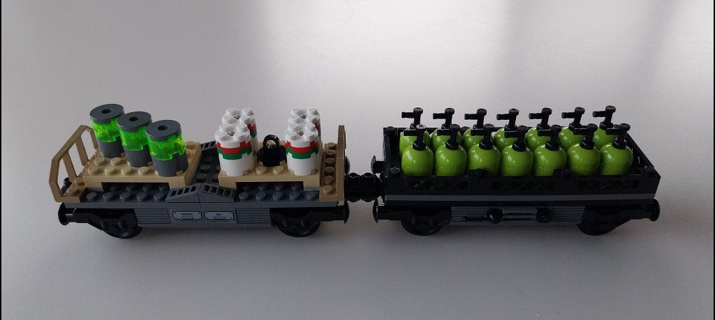 Lego trein: wagon met kraanvaten en wagon met palletten, City, Lego, Nieuw, Ophalen of Verzenden
