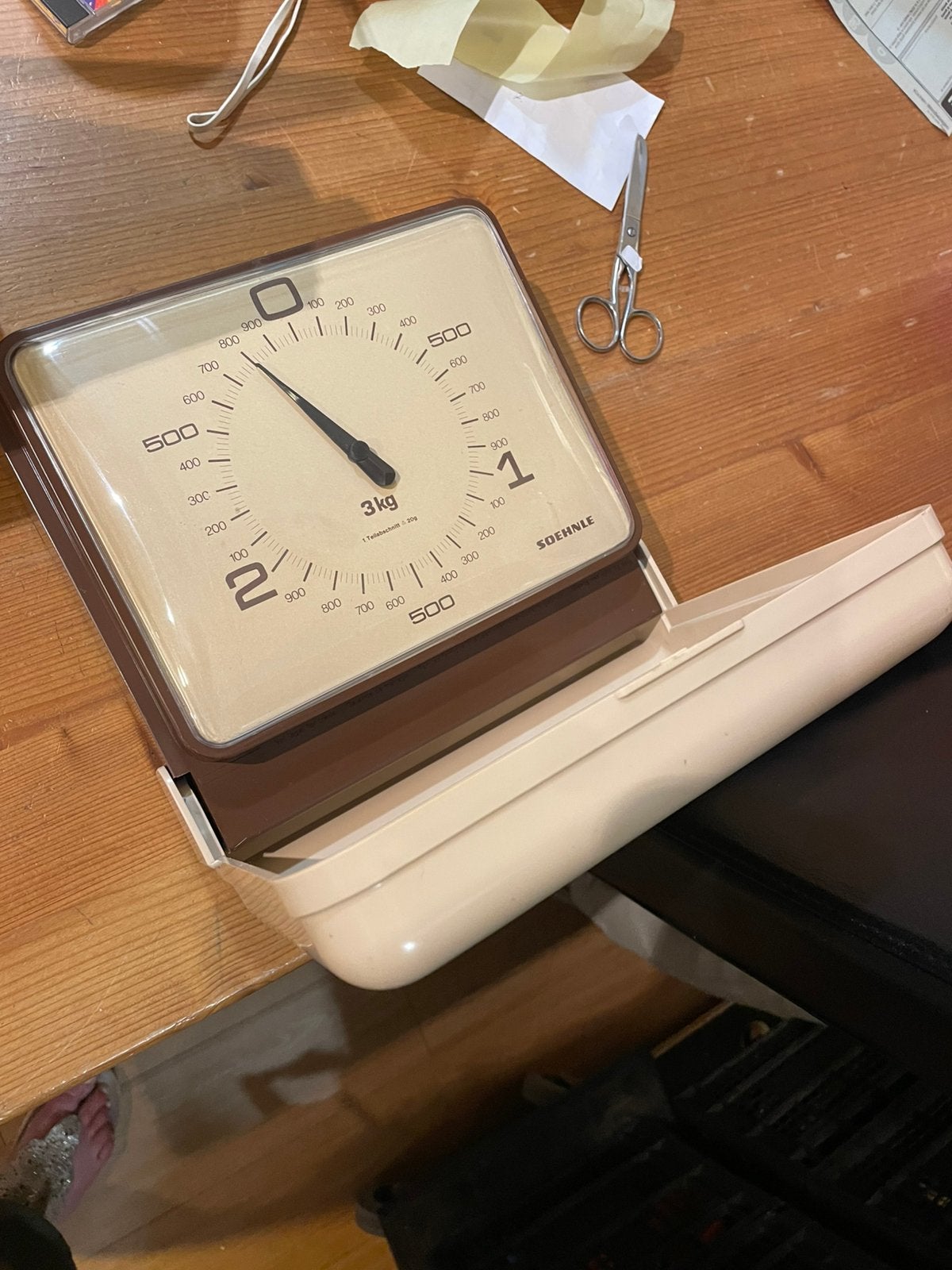 Soehnle weegschaal retro in doos bruin beige, Minder dan 10 kg, Keukenweegschaal, 1 tot 500 gram, Ophalen of Verzenden