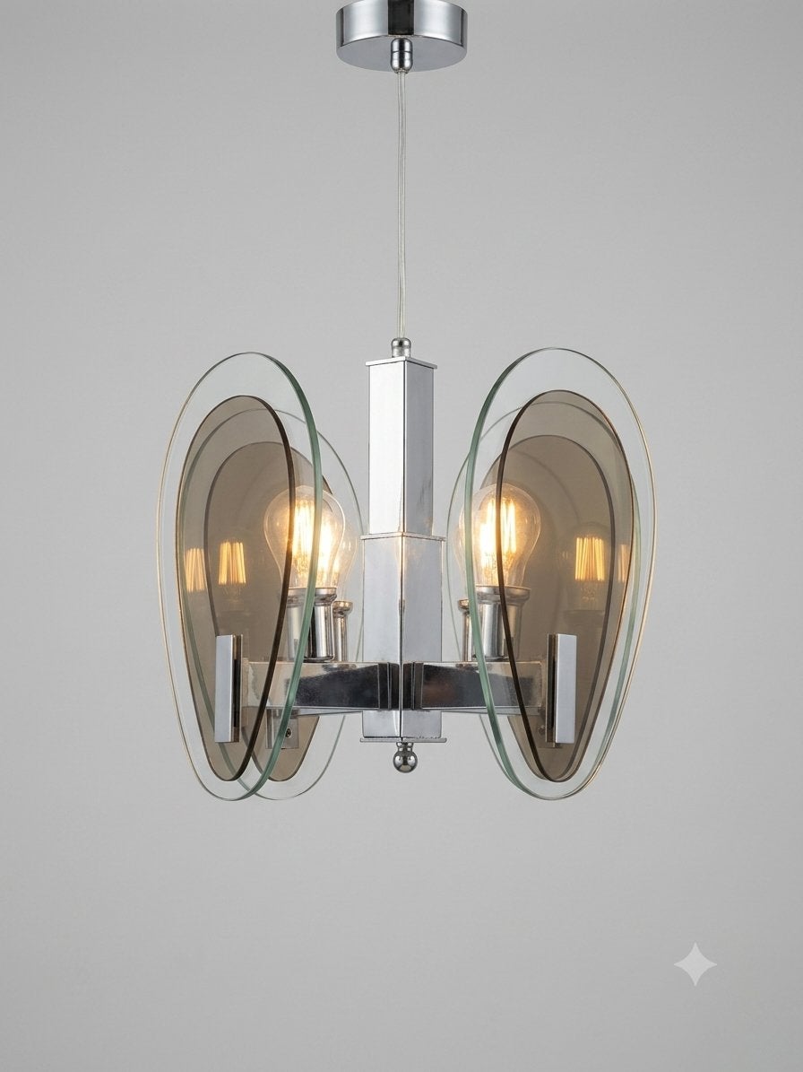 Vetreria Castelli Veca Space Age Hanglamp Glas Chroom, Huis en Inrichting, Ophalen of Verzenden, Gebruikt, Glas, E14 (klein)