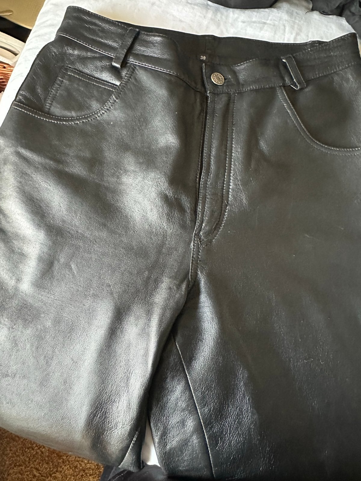 G&S Zwarte Leren Broek Maat 38, Maat 38/40 (M), Zwart, Ophalen of Verzenden, Lang