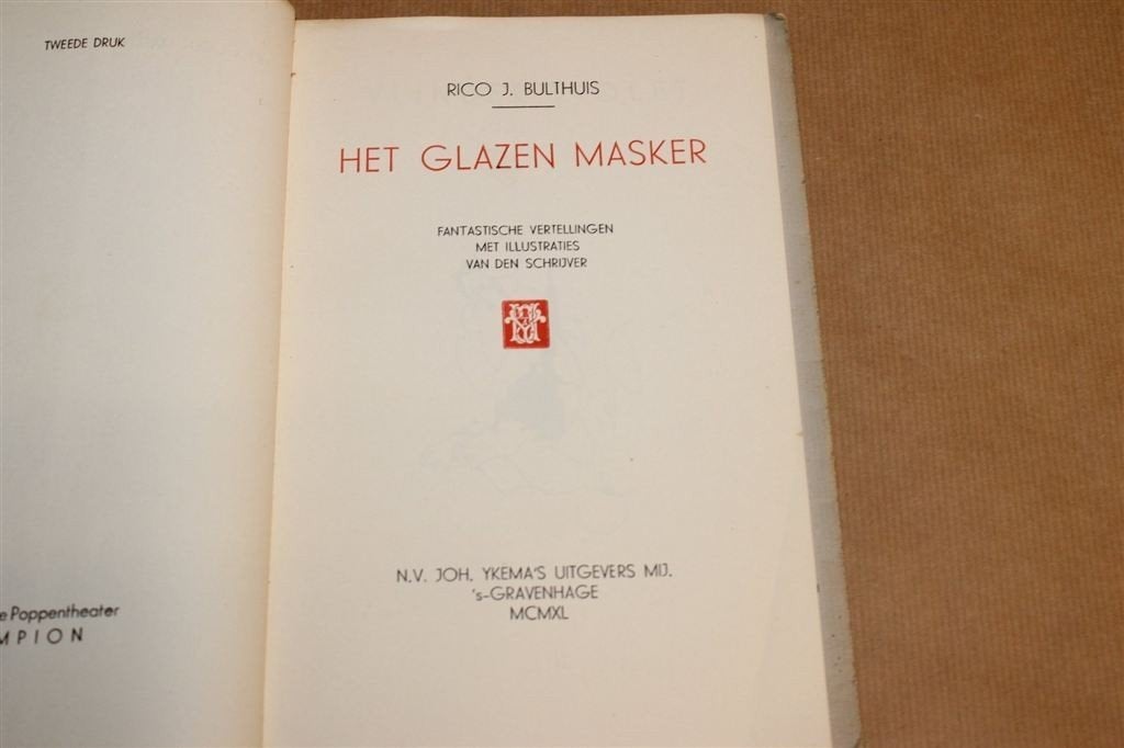 Het Glazen Masker — Rico J. Bulthuis, Ykema 1940, Schaars, Ophalen of Verzenden