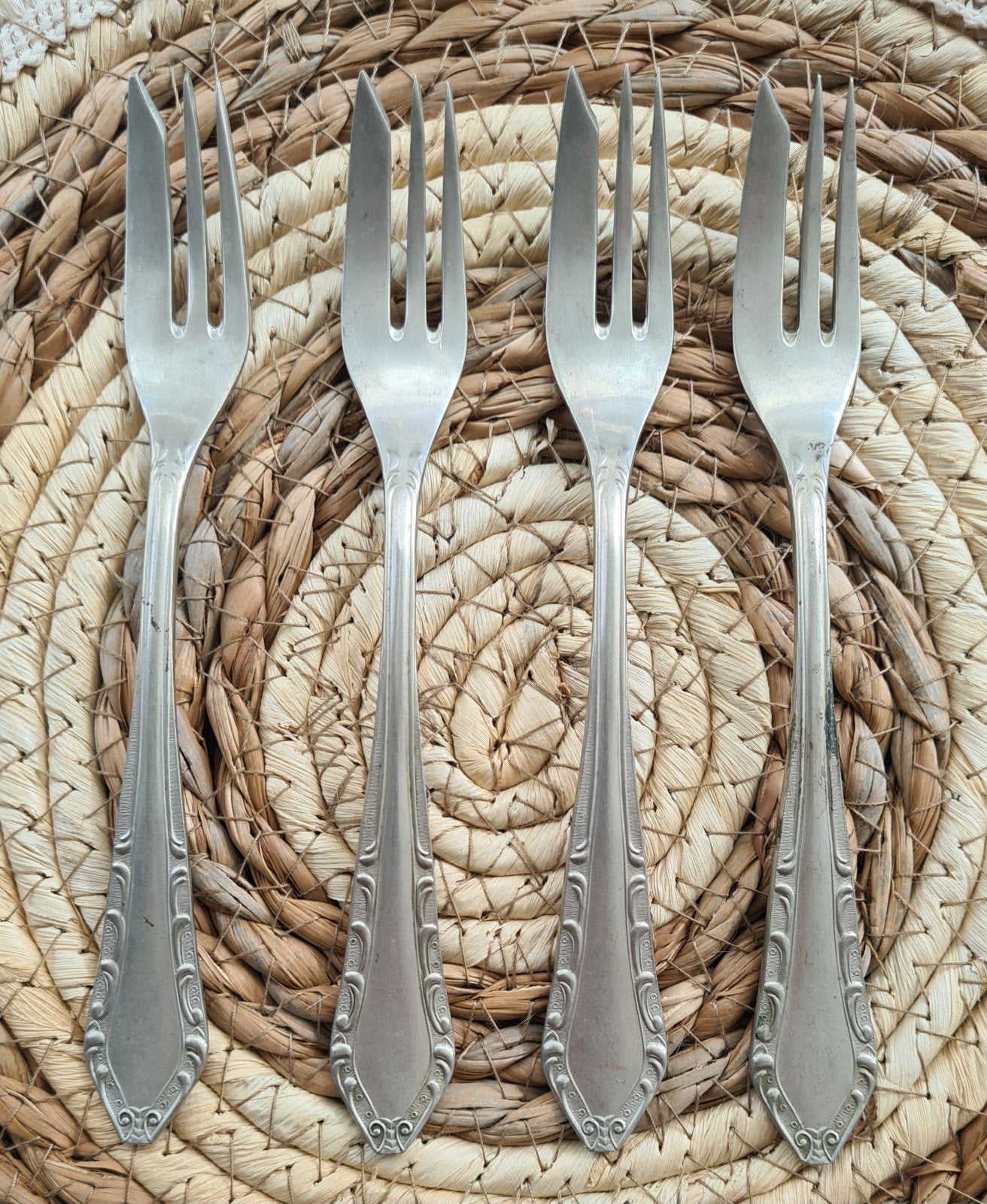Set van 4 vintage verzilverde gebaksvorkjes, Antiek en Kunst, Ophalen of Verzenden