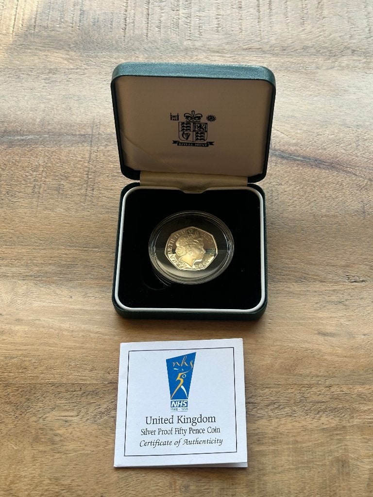 Zilver Proof 50 Pence UK 1998, Postzegels en Munten, Ophalen of Verzenden, Koningin Beatrix, 10 gulden, Zilver