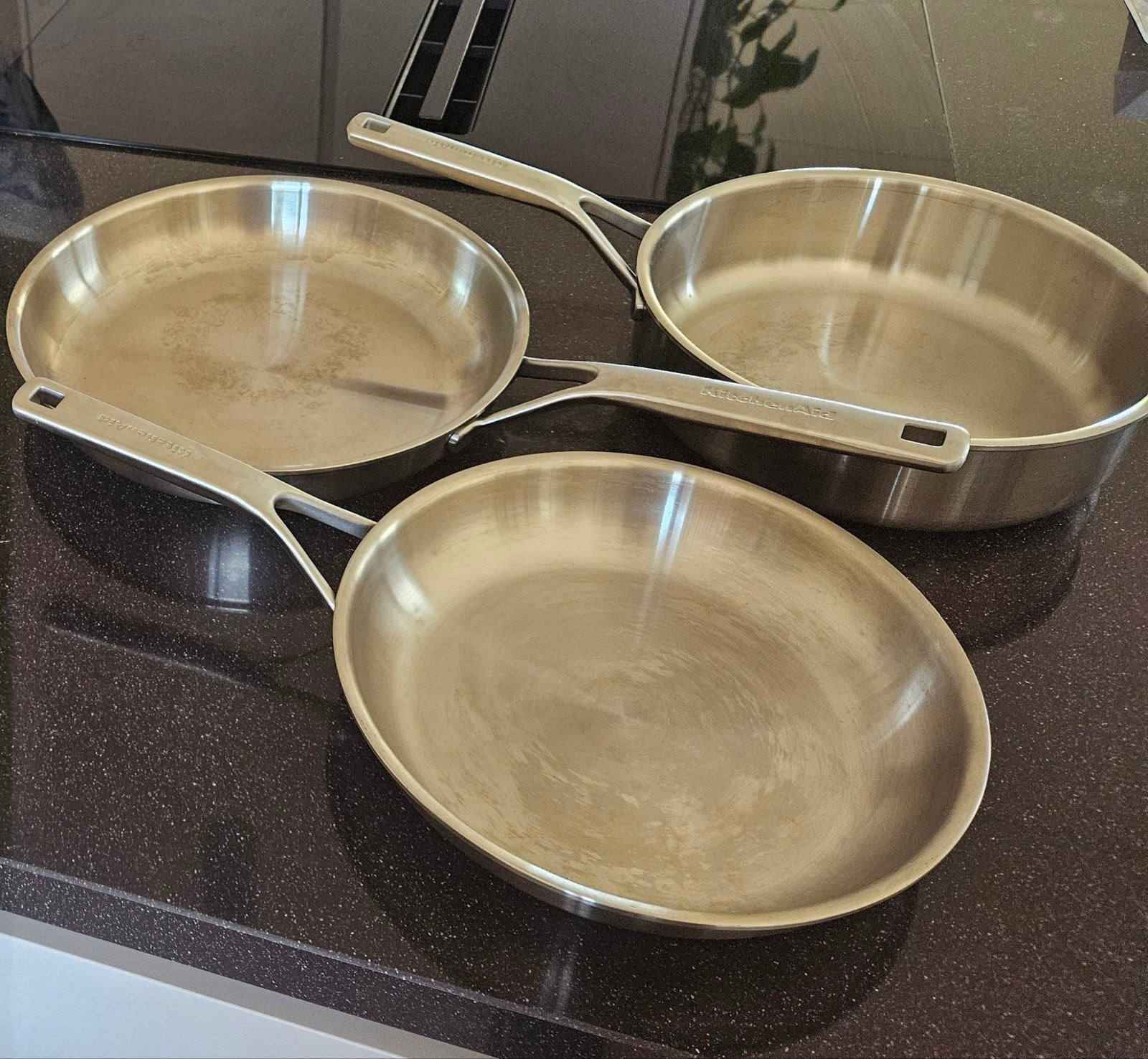 KitchenAid Multiply Pannenset Koekenpannen Hapjespan 24/28cm, Koekenpan, Gebruikt, Ophalen of Verzenden, Rvs