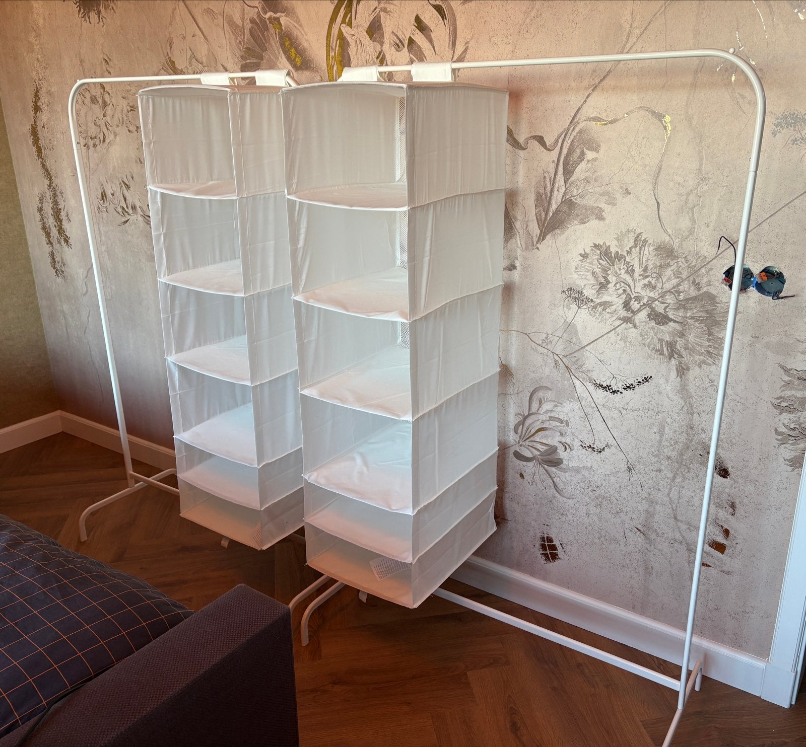 2x IKEA MULIG kledingrek met SKUBB opbergers, Ophalen, Met plank(en), 50 tot 100 cm, Zo goed als nieuw