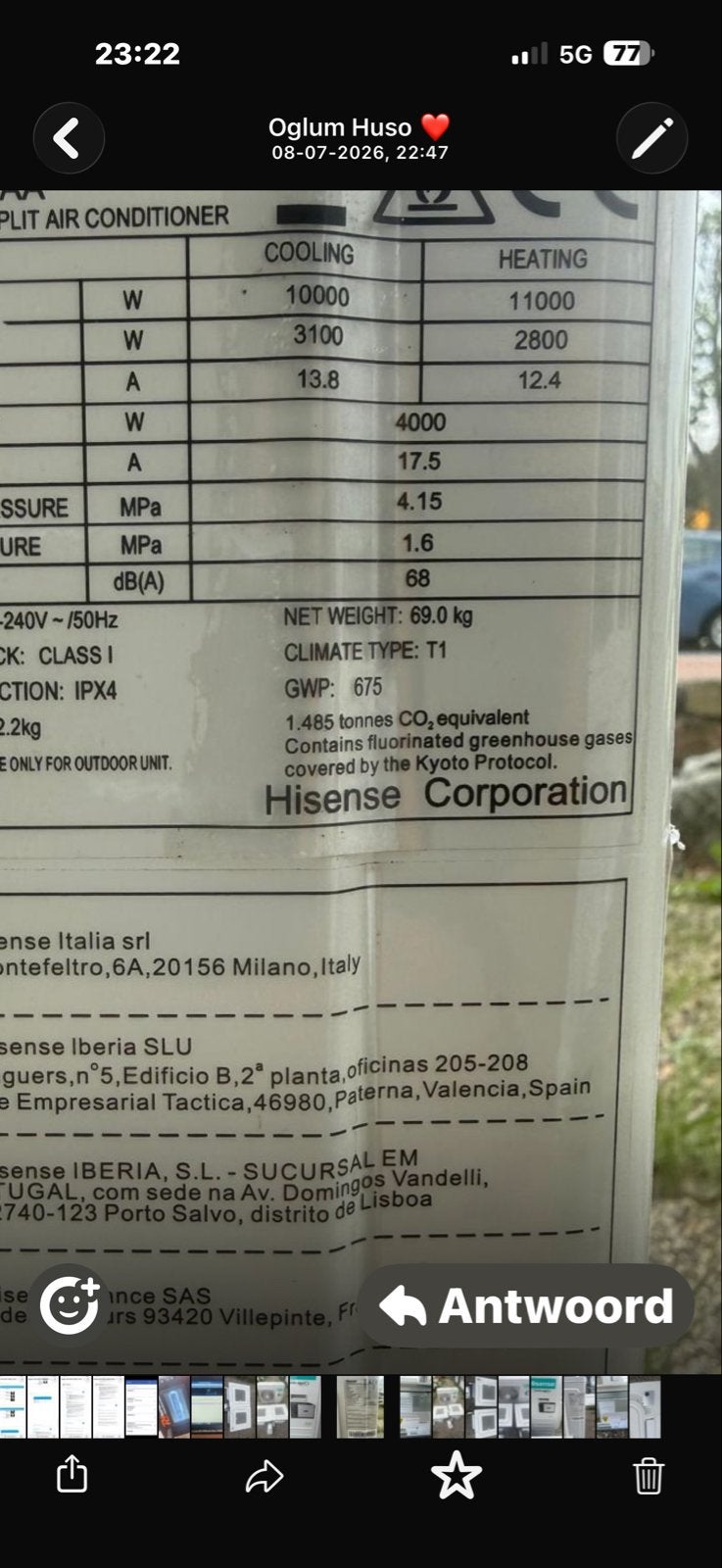 Hisense Split Airconditioner - Koelen en Verwarmen, Ophalen, Gebruikt, 3 snelheden of meer, Koelen en Ontvochtigen