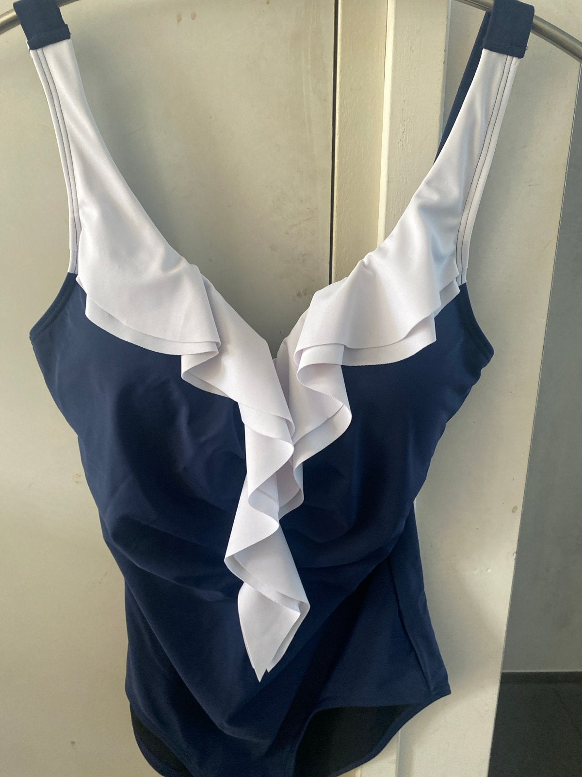 Nieuw marine badpak Lentiggini maat 44 met ruches, Ophalen of Verzenden, Nieuw, Blauw, Badpak