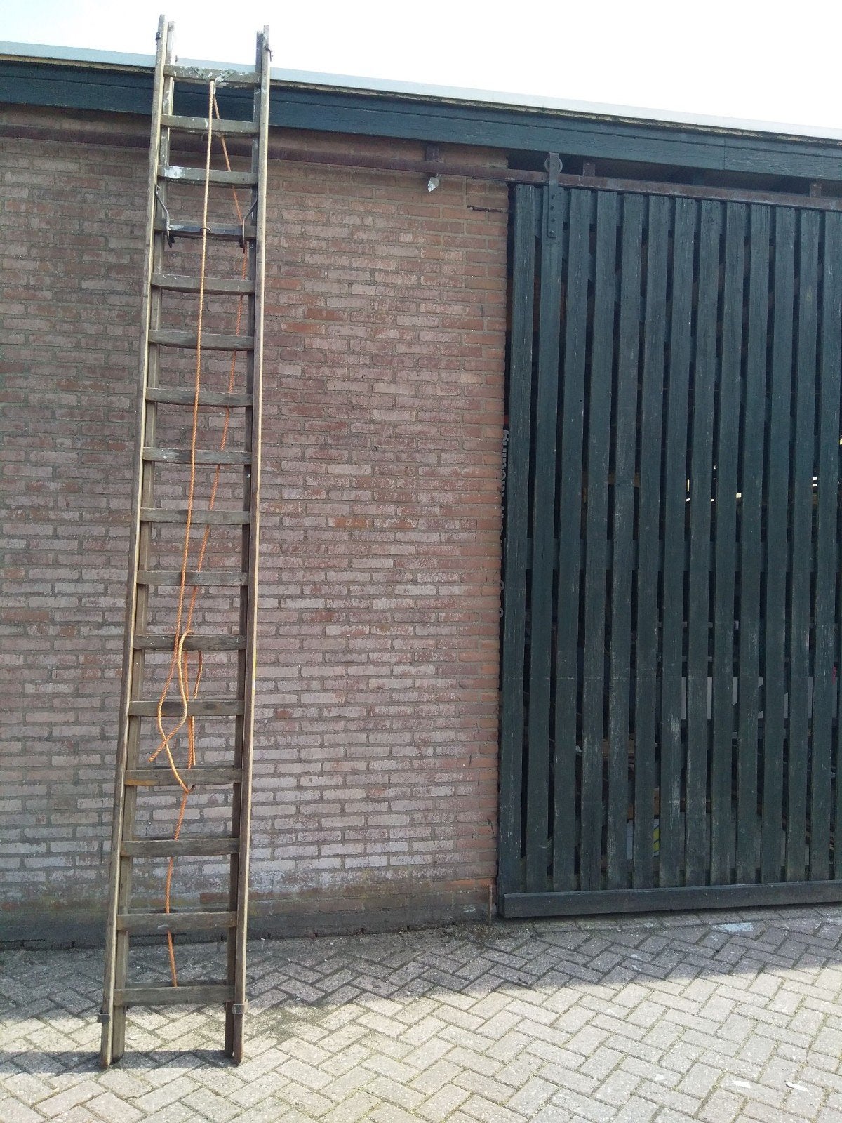 Houten optrekladder 2x16, Ophalen, Gebruikt